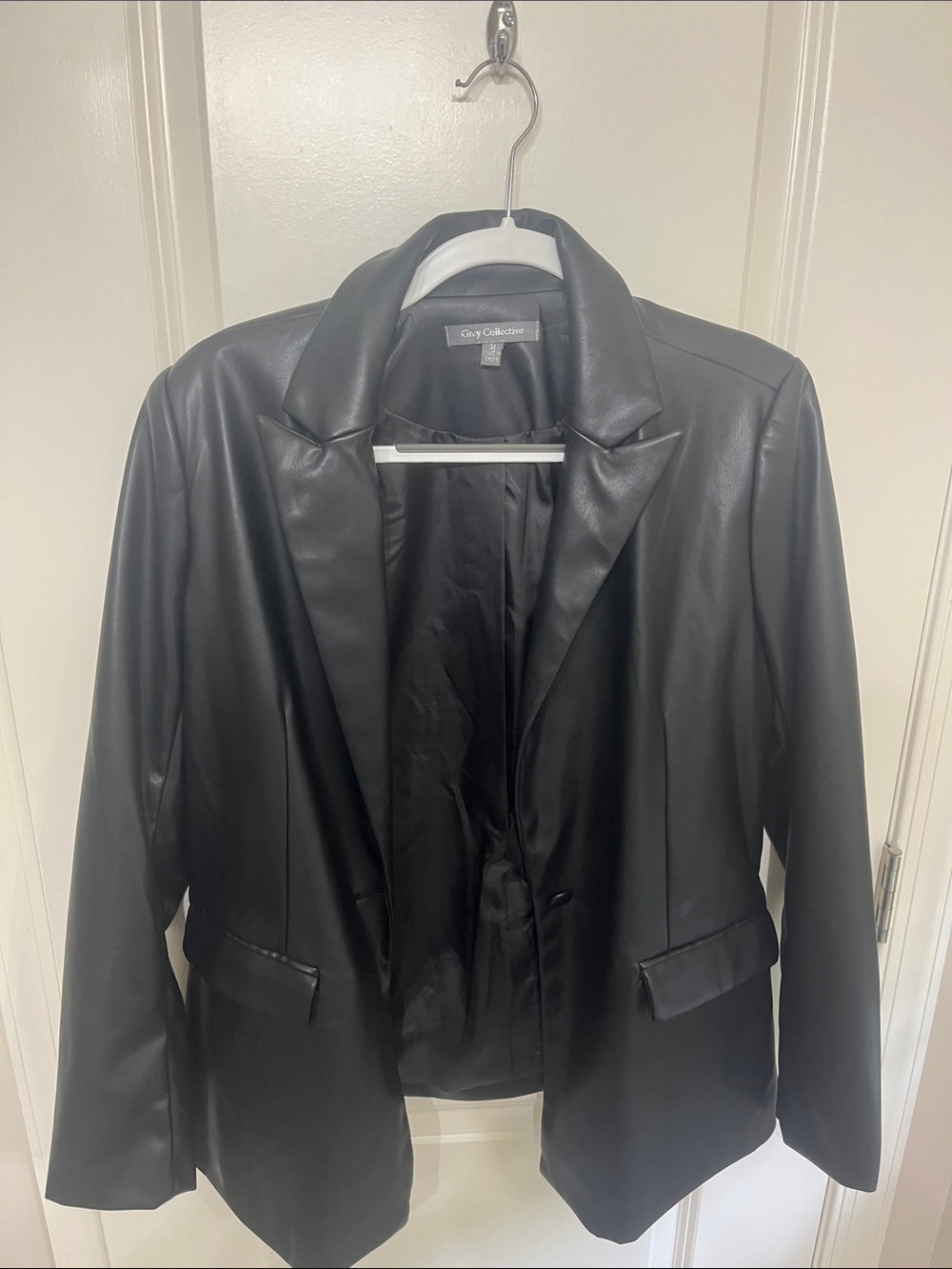 grass collection Black Faux Leather Blazer Jacket